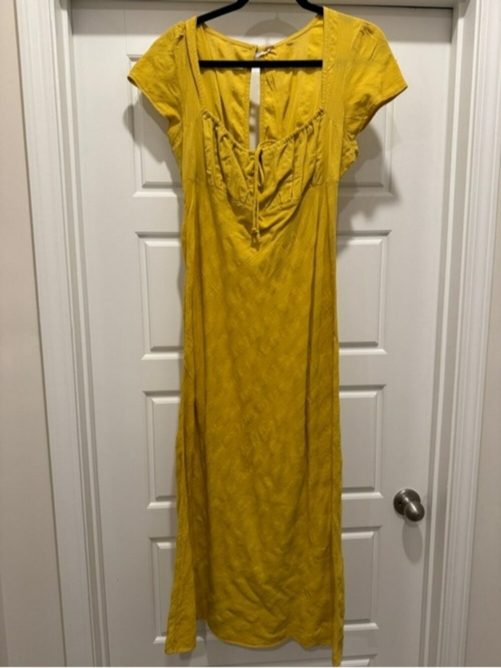Free People Mustard Yellow Midi Dress with Tie Front
